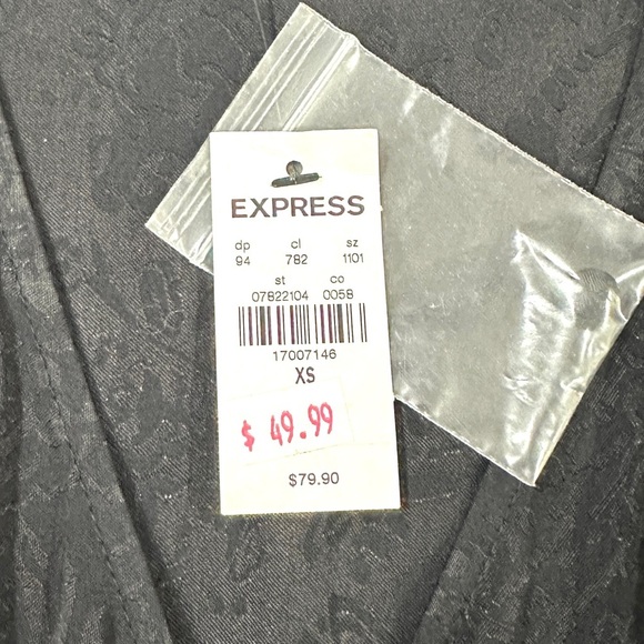 Express Black Satin Damask Faux Wrap Dress - Picture 7 of 9
